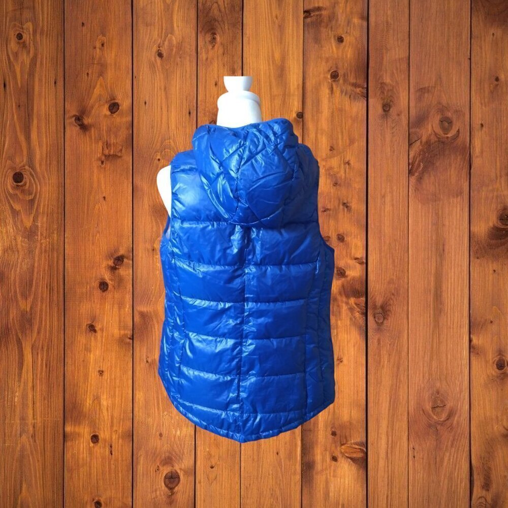 Tangerine Women's Medium Blue Hooded Puffer Vest READ Casual Athleisure - Picture 6 of 6